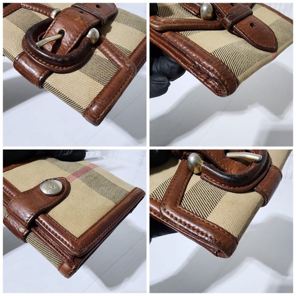Authentic BURBERRY Vintage Canvas House Check Buckle Wallet Brown/Beige - Picture 6 of 12